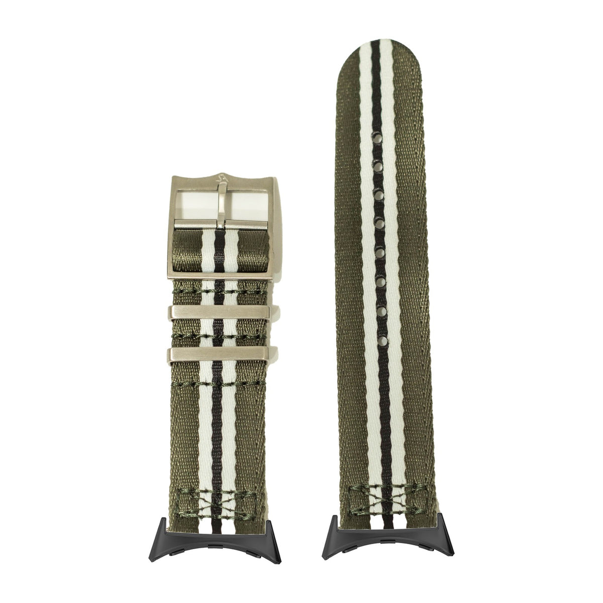 Ultra Militex - Green / White / Black Black with Google Pixel Spring Bar Adapters - Wear Any 20mm Strap! for Pixel Watch 3-5 45mm