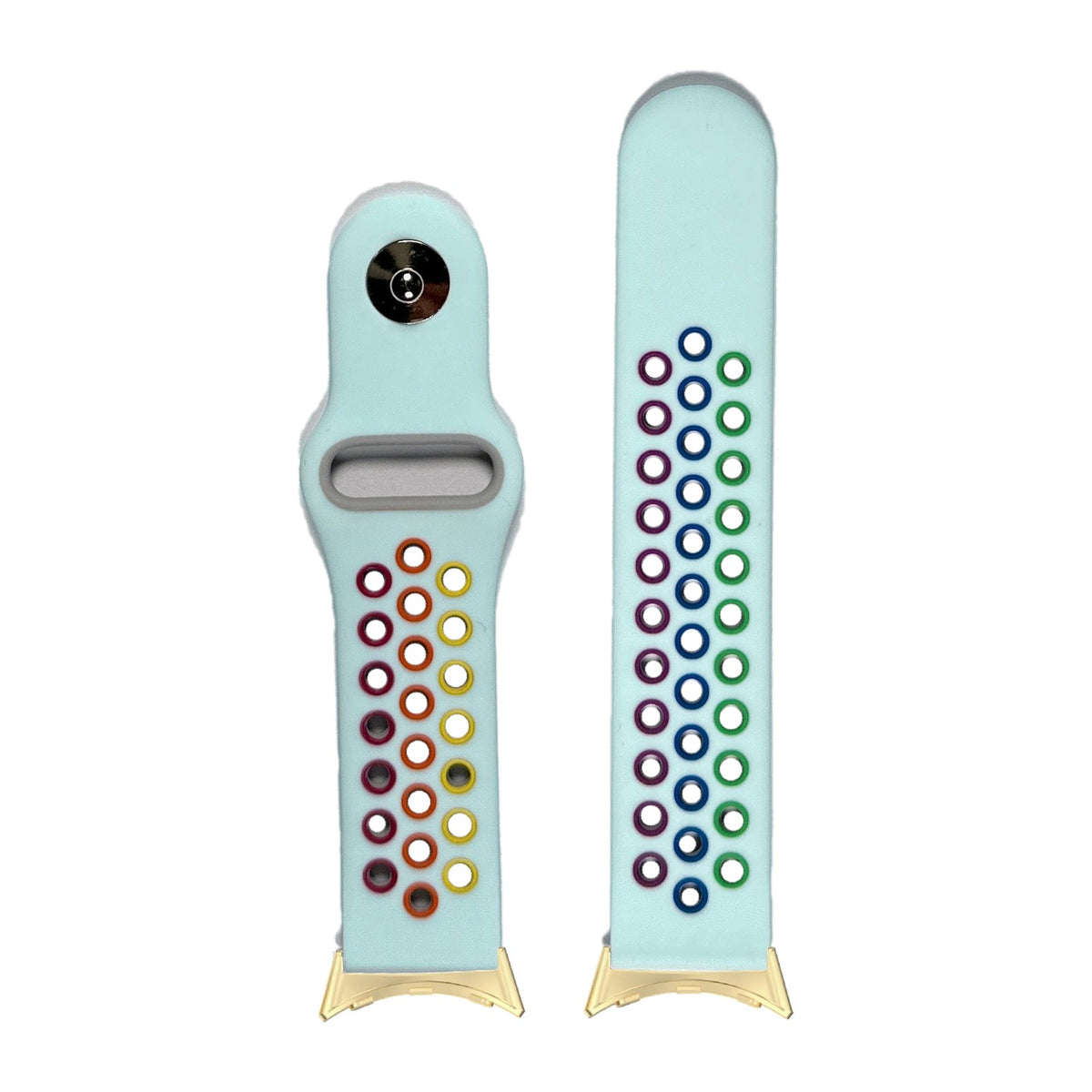Rainbow Sports Silicone Sky Blue Gold with Google Pixel Spring Bar Adapters - Wear Any 20mm Strap! for Pixel Watch 1-5 41mm