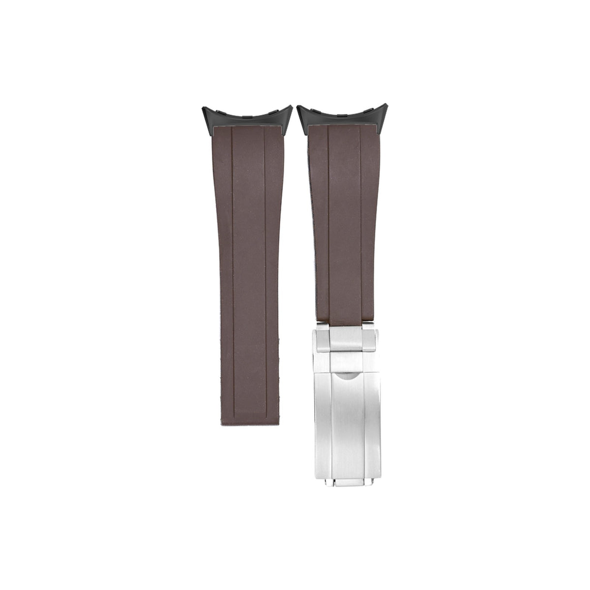 Vulcanised Rubber Black with Oyster Clasp - Brown with Google Pixel Spring Bar Adapters - Wear Any 20mm Strap! for Pixel Watch 1-5 41mm