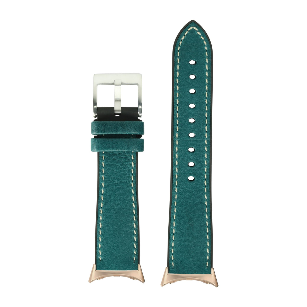 Italian Leather & FKM Rubber Hybrid Slate Blue Rose Gold with Google Pixel Spring Bar Adapters - Wear Any 20mm Strap! for Pixel Watch 1-5 41mm