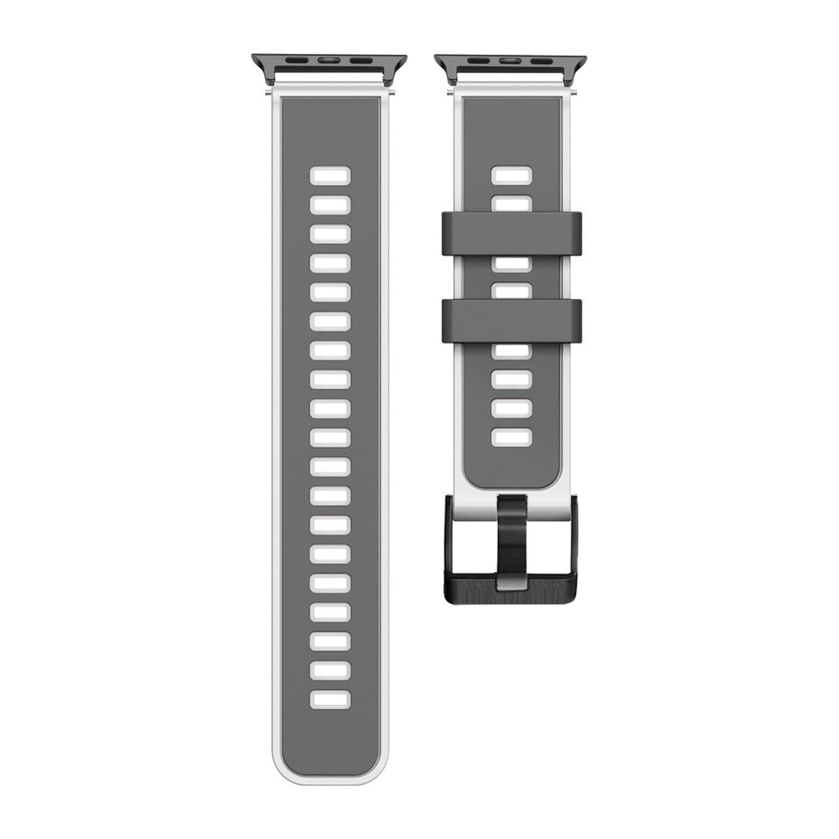 Two Tone Silicone Grey / White Black with Black Hardware with Connecters - Spring Bar Type for Apple Watch