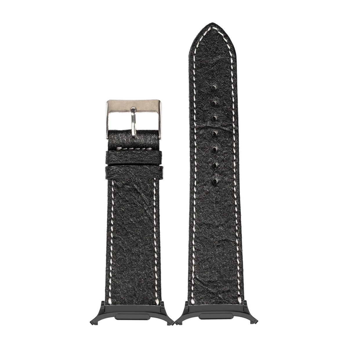 Pineapple Vegan Leather - Black | White Stitching for the Galaxy Watch 8, 9 and Ultra with adapter fitted