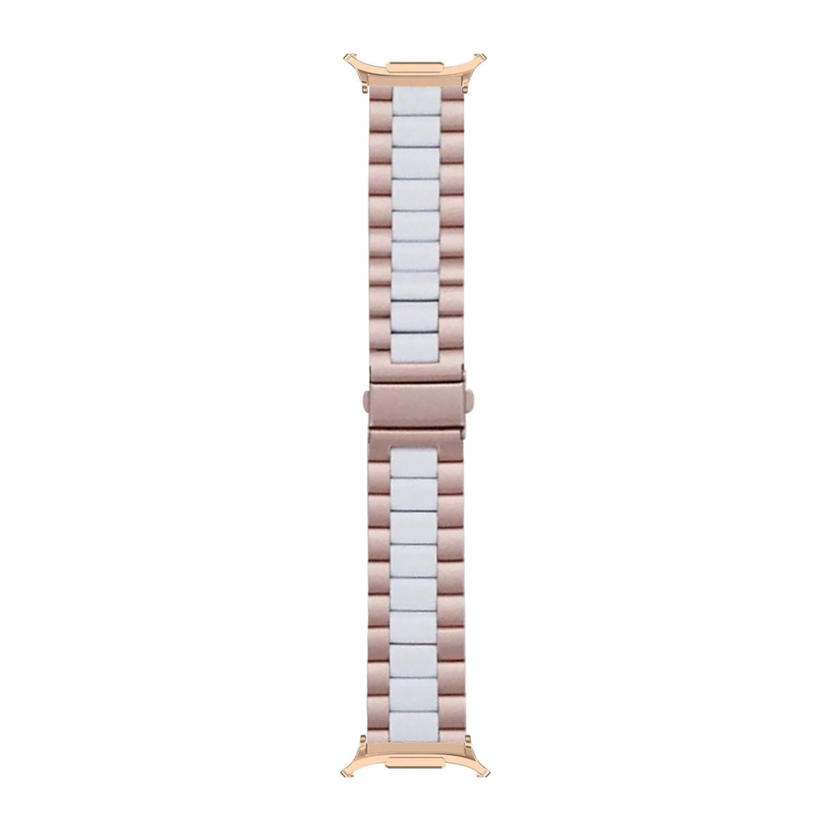 Steel Bracelet Rose Gold with Deployant Clasp - Rose Gold/White with Strap Adapter for Galaxy Watch 8-9/Ultra