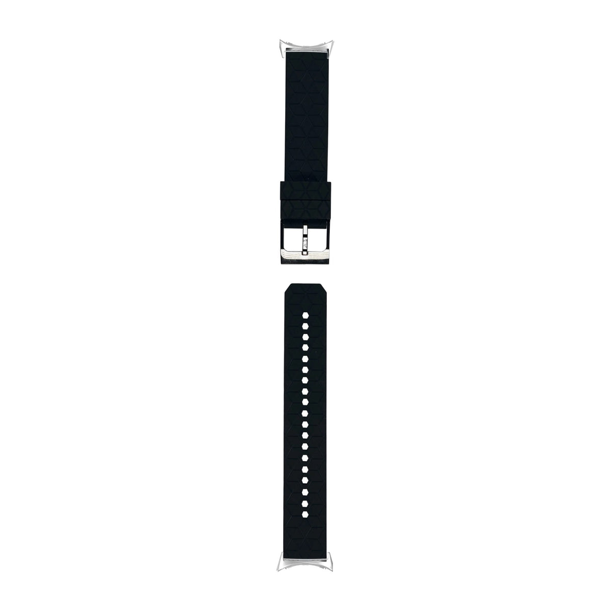 Prism Silicone [Black Hardware] Black Silver with Google Pixel Spring Bar Adapters - Wear Any 20mm Strap! for Pixel Watch 3-5 45mm