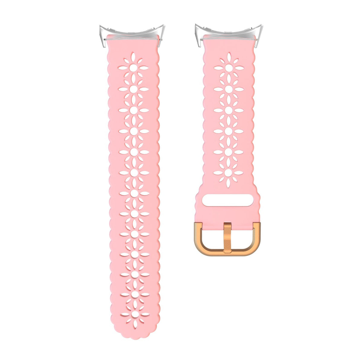 Floral Silicone [Rose Gold Hardware] Light Pink Silver with Google Pixel Spring Bar Adapters - Wear Any 20mm Strap! for Pixel Watch 1-5 41mm