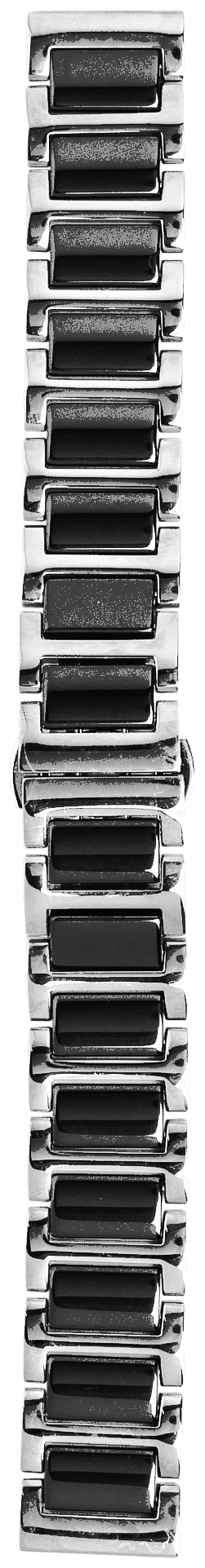 Silver and black ceramic quick release watch bracelet, vertical flat lay