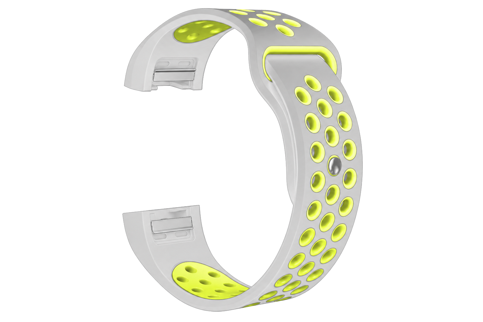 Neon yellow and gray perforated silicone sports band for Fitbit Charge 2 fitness tracker