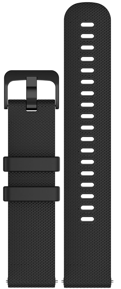 Black Classic Silicone quick release watch strap flat lay, buckle arm and tail arm