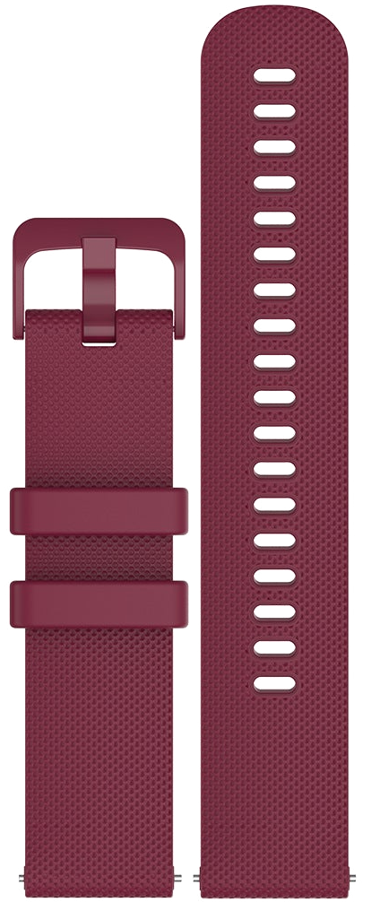 Burgundy red Classic Silicone quick release watch strap flat lay, buckle arm and tail arm