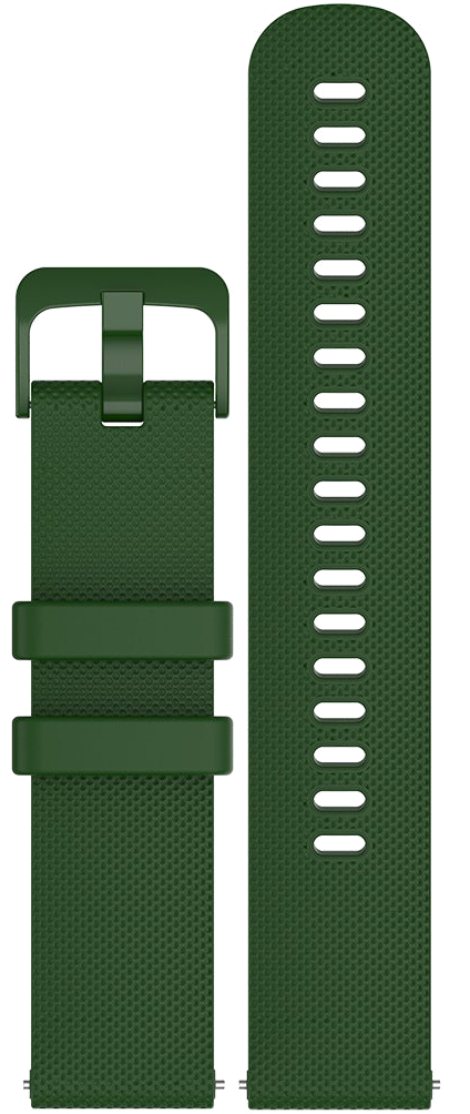 Forest green Classic Silicone quick release watch strap flat lay, buckle arm and tail arm