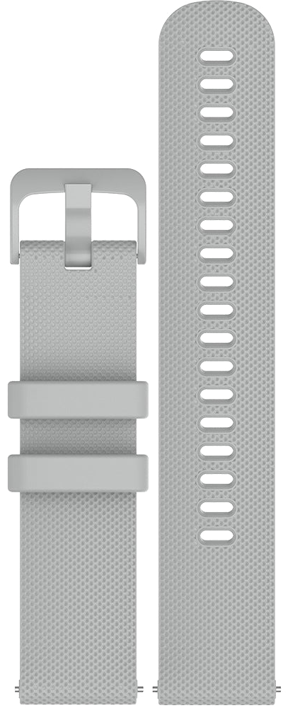 Grey Classic Silicone quick release watch strap flat lay, buckle arm and tail arm