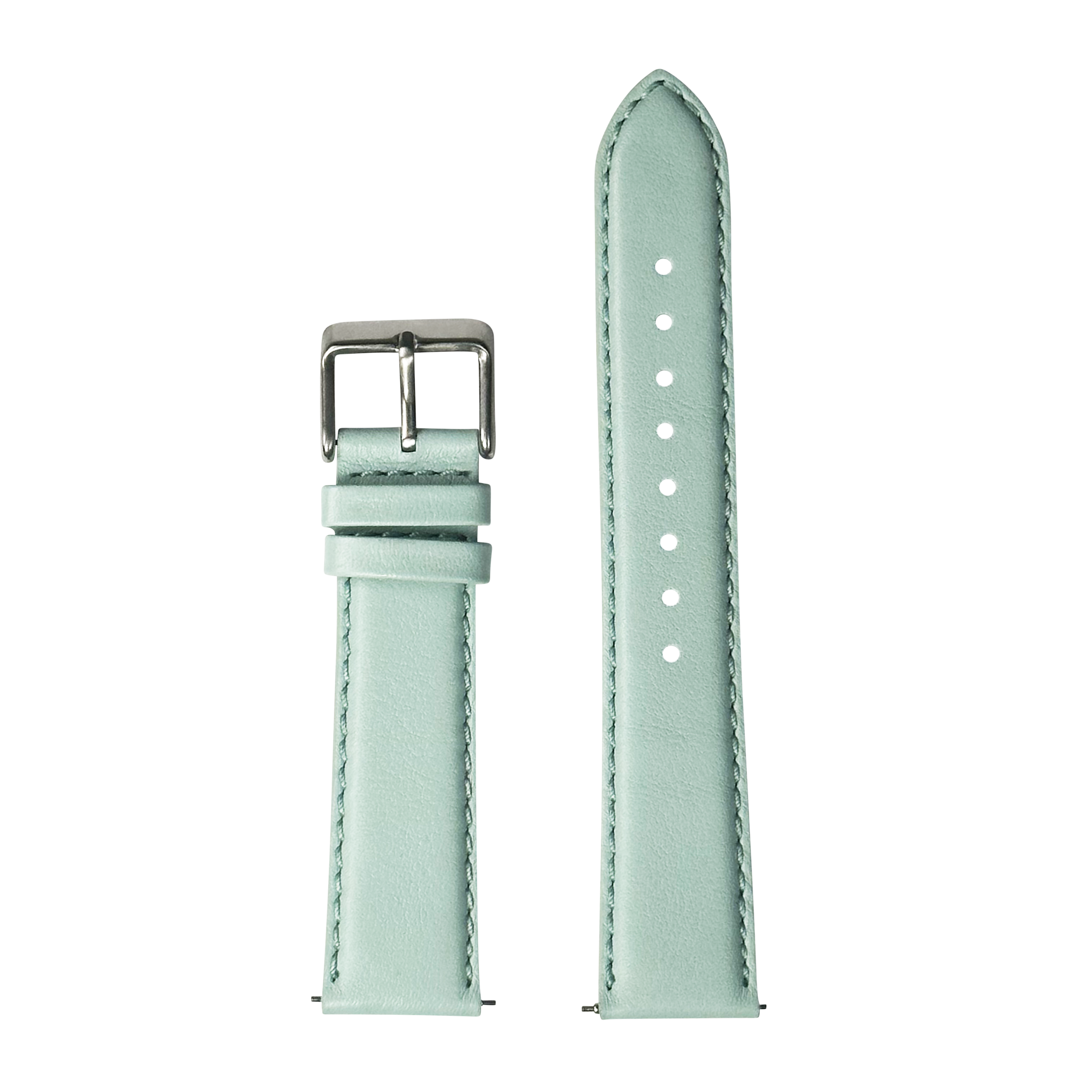 Light tiffany blue padded leather watch strap 20mm with silver buckle and white stitching