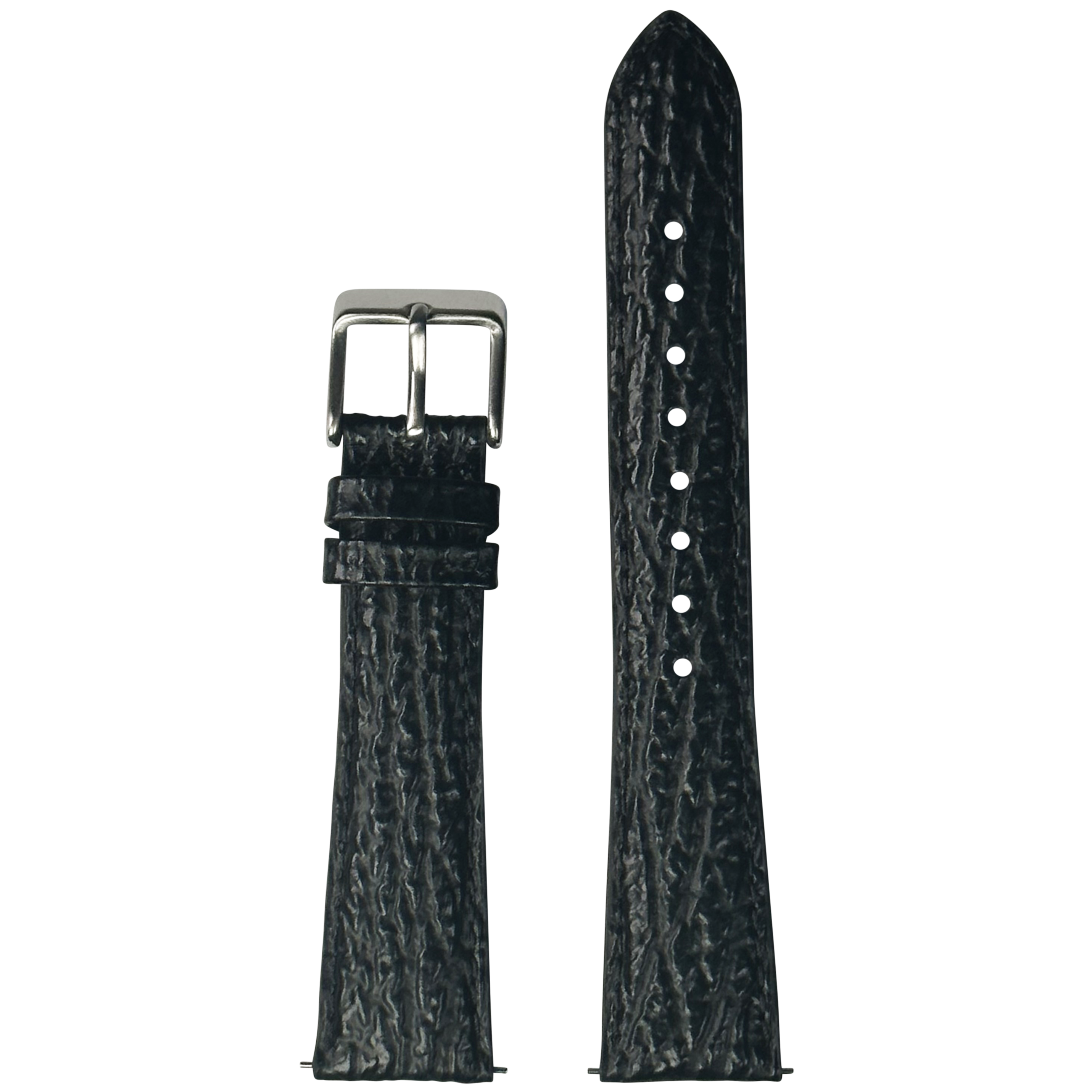 Black faux sharkskin watch band 26mm with quick-fit mechanism and silver buckle