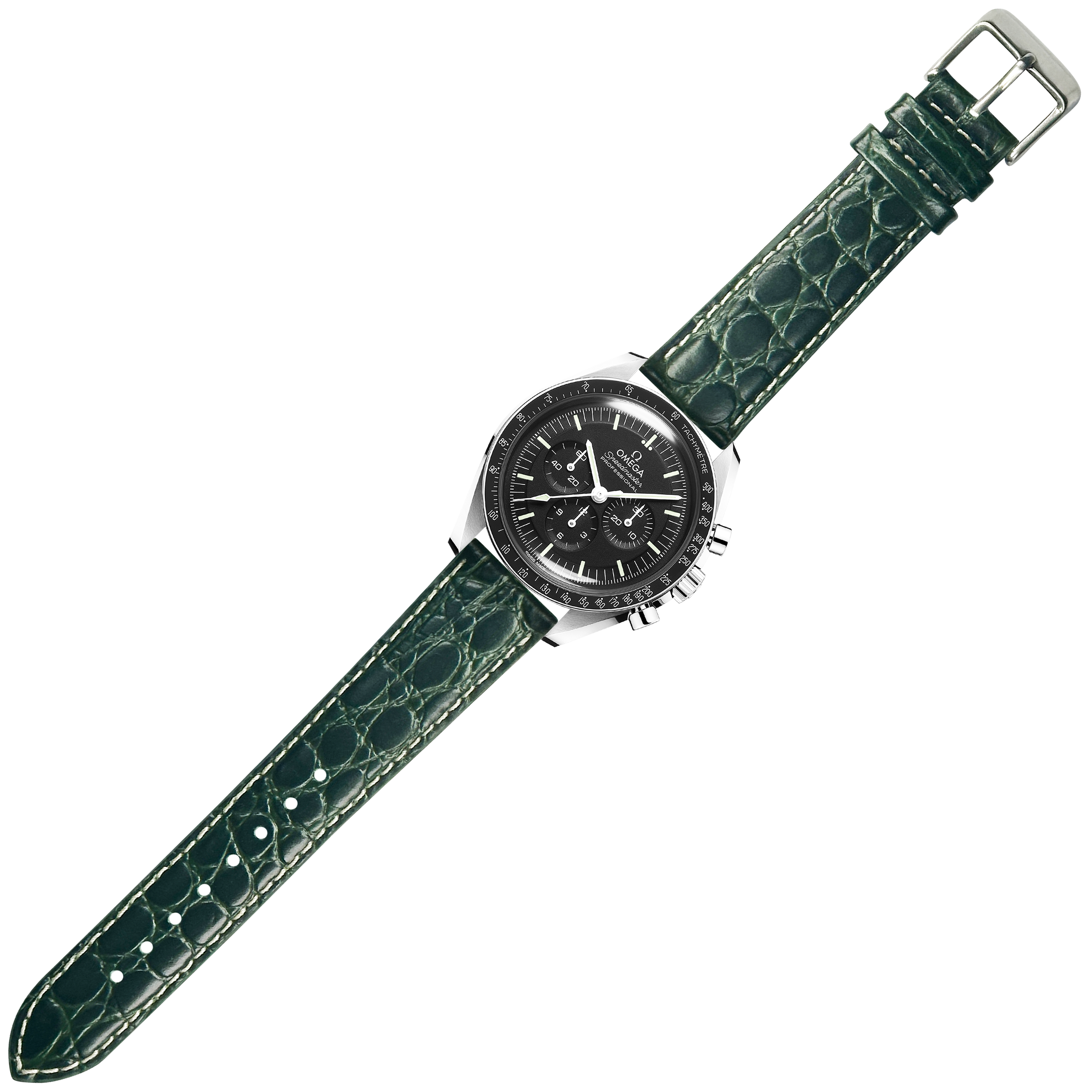 [Fitbit Versa 3 & 4/Sense 1 & 2] Alligator Leather - Dark Green | White Stitching