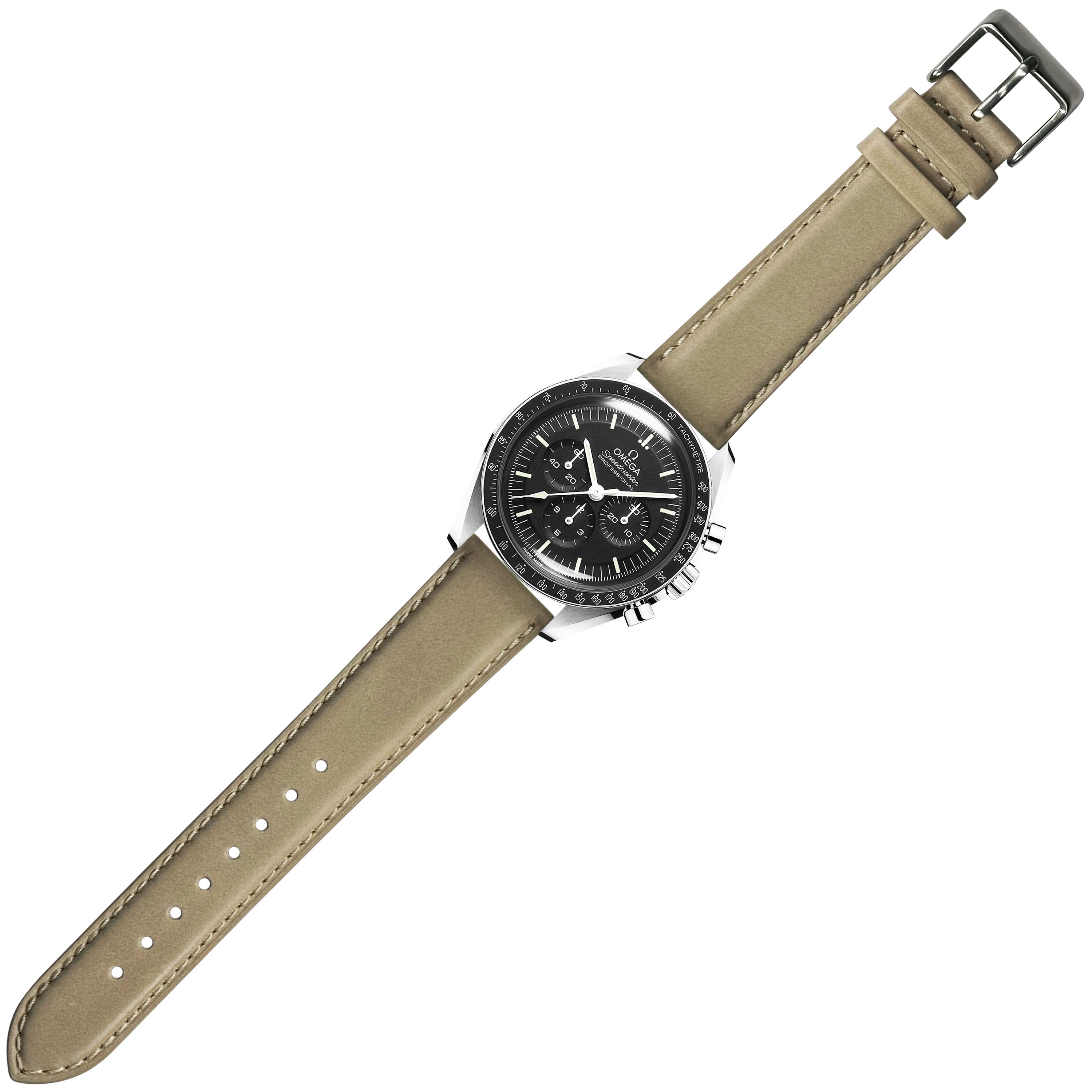 Cream padded leather quick release watch strap with silver buckle for chronograph watch