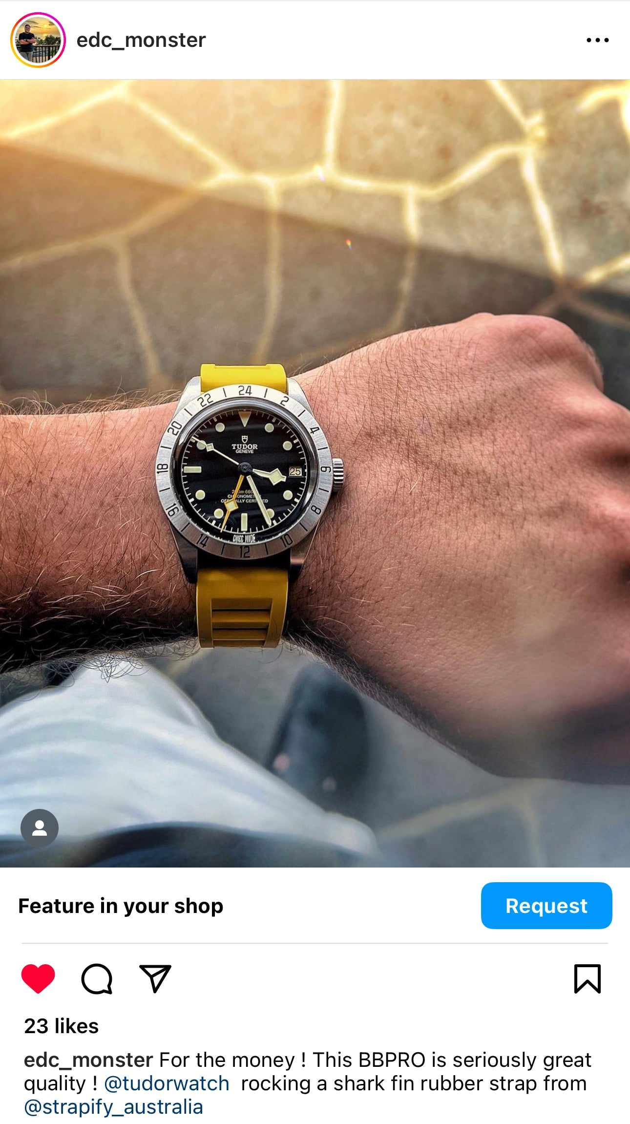 [Tissot Prx 40] Shark Fin FKM Rubber - Yellow