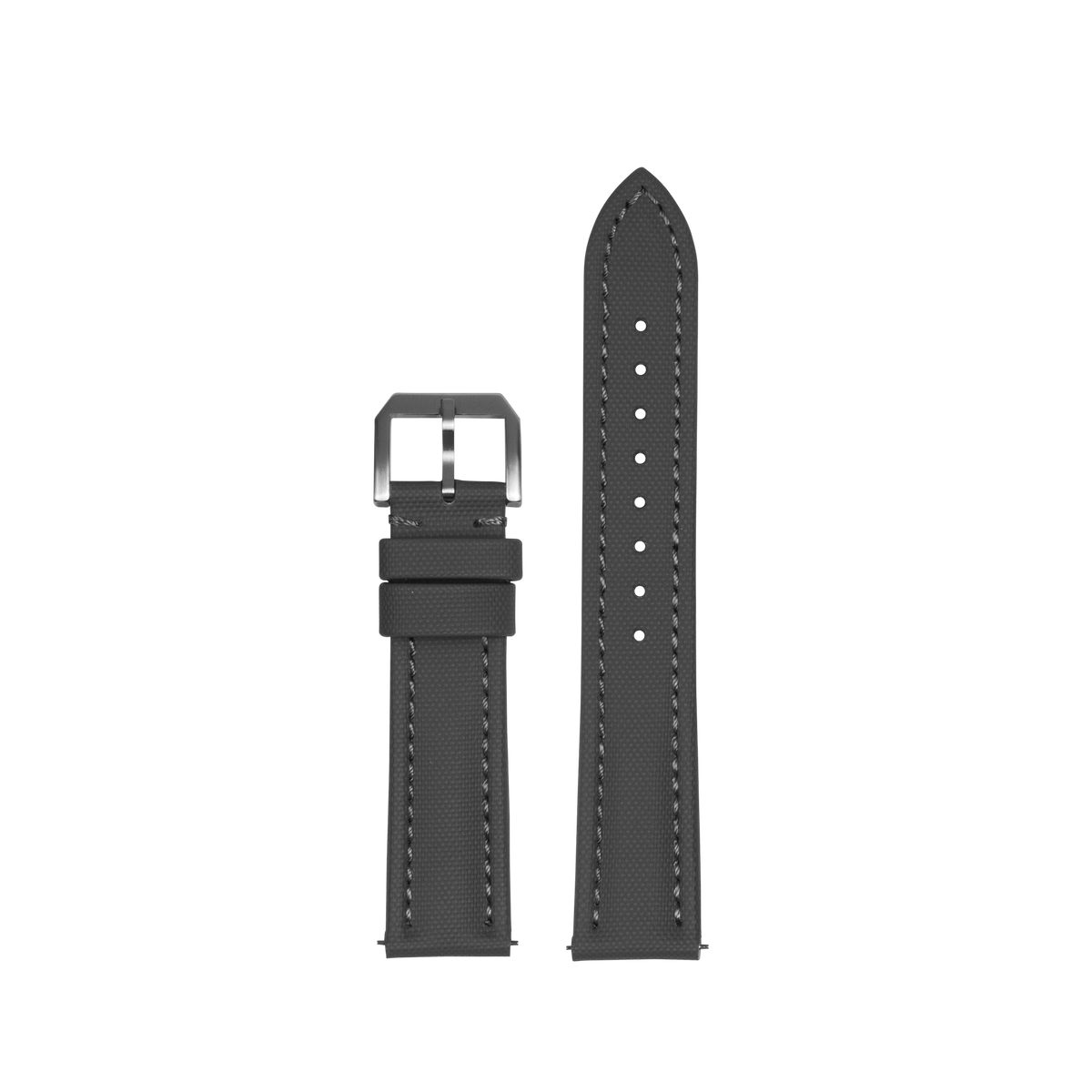 Grey King Sailcloth quick release watch strap flat lay with matching stitching