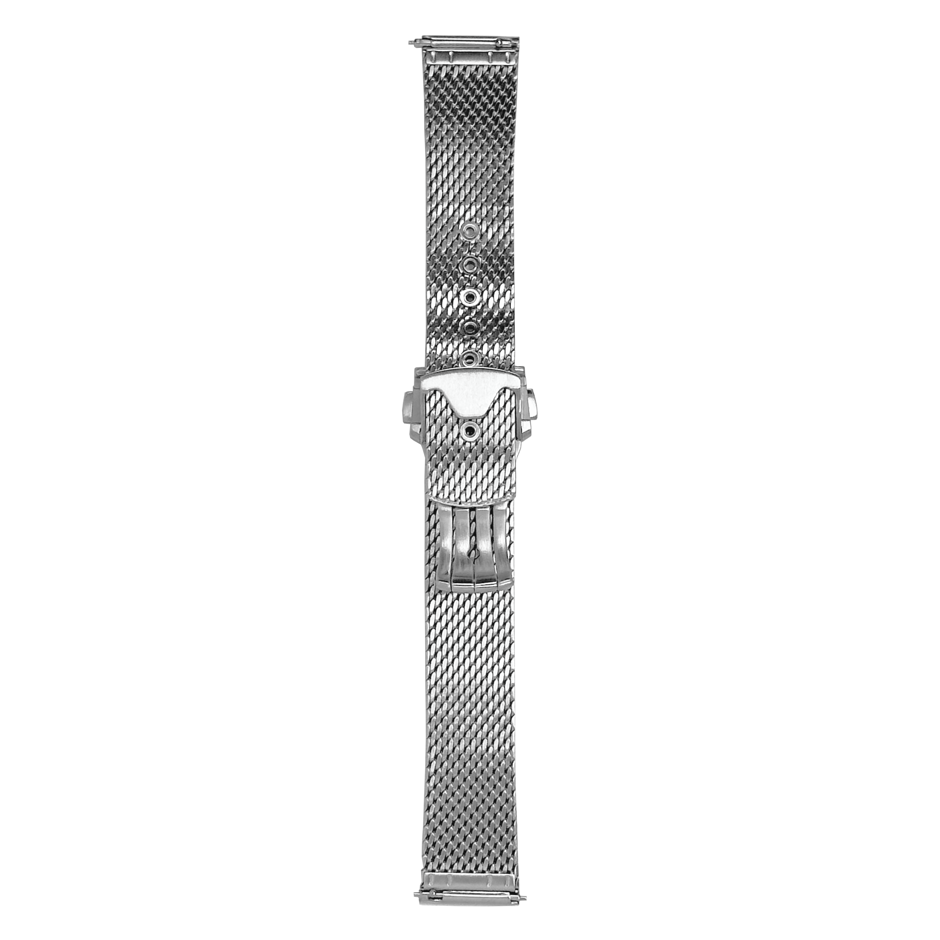 Silver stainless steel mesh watch band 20mm with folding deployant clasp and adjustable links