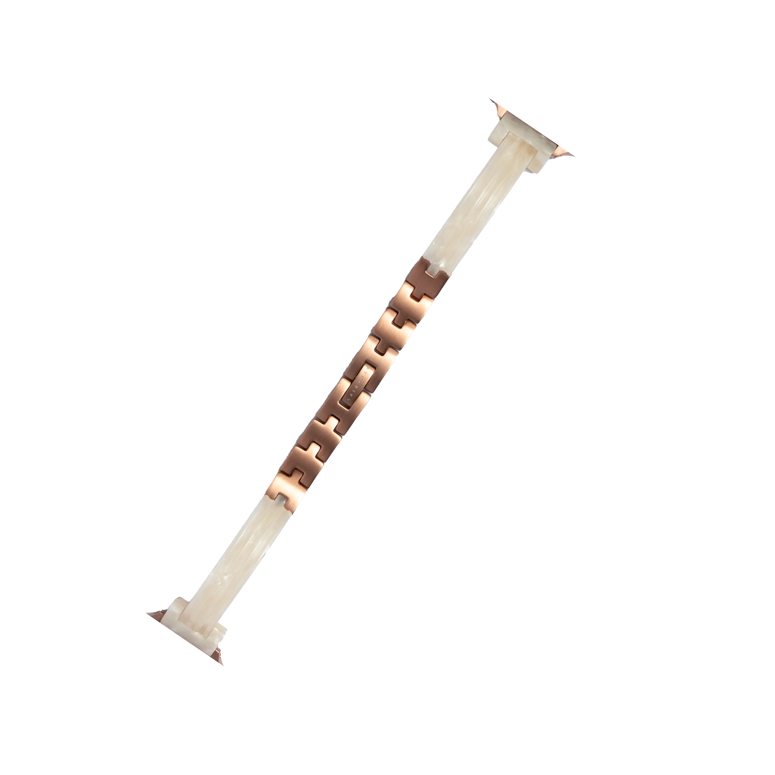 White pearl acetate bangle quick release watch band with rose gold hardware
