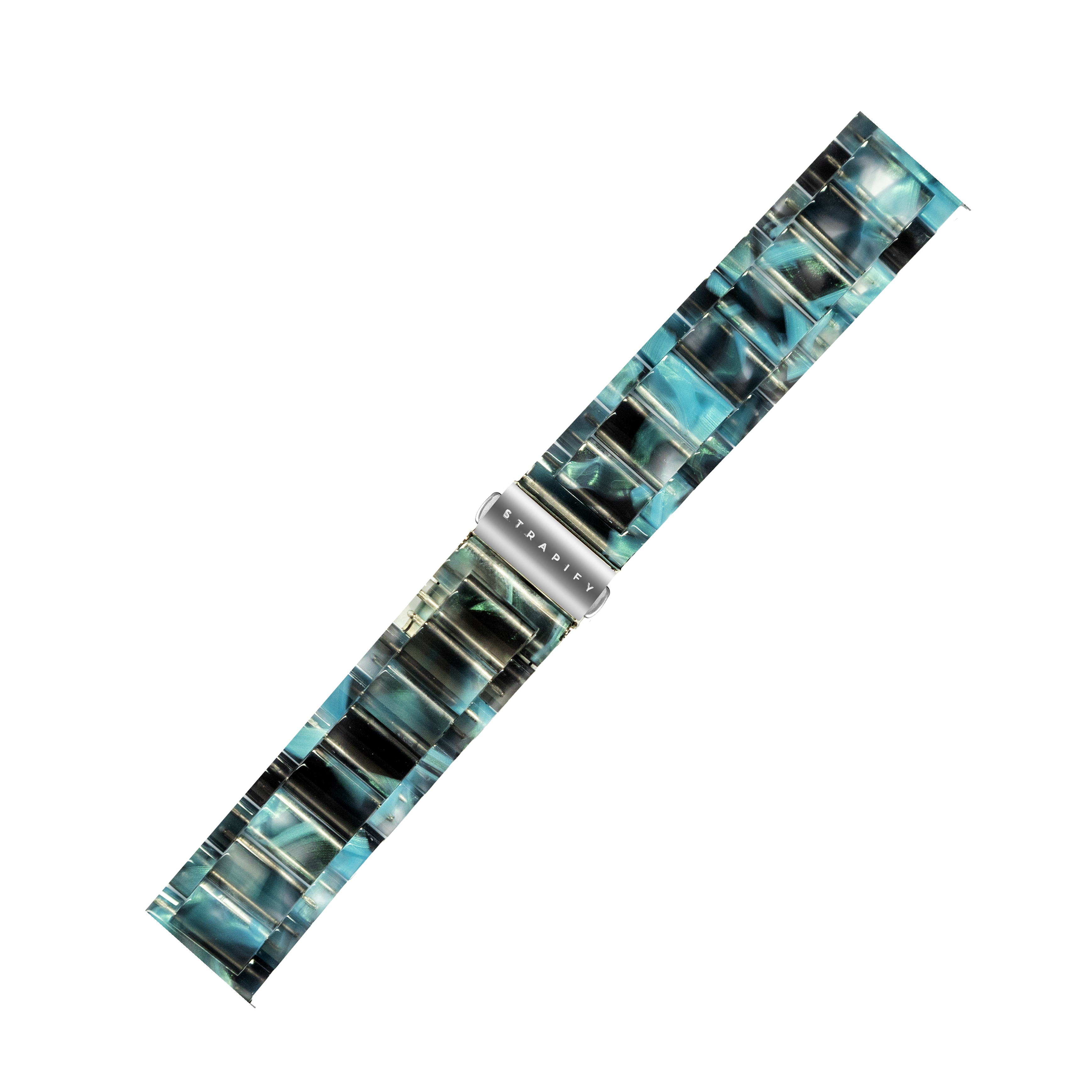Blue galaxy acetate quick release watch band with stainless steel links