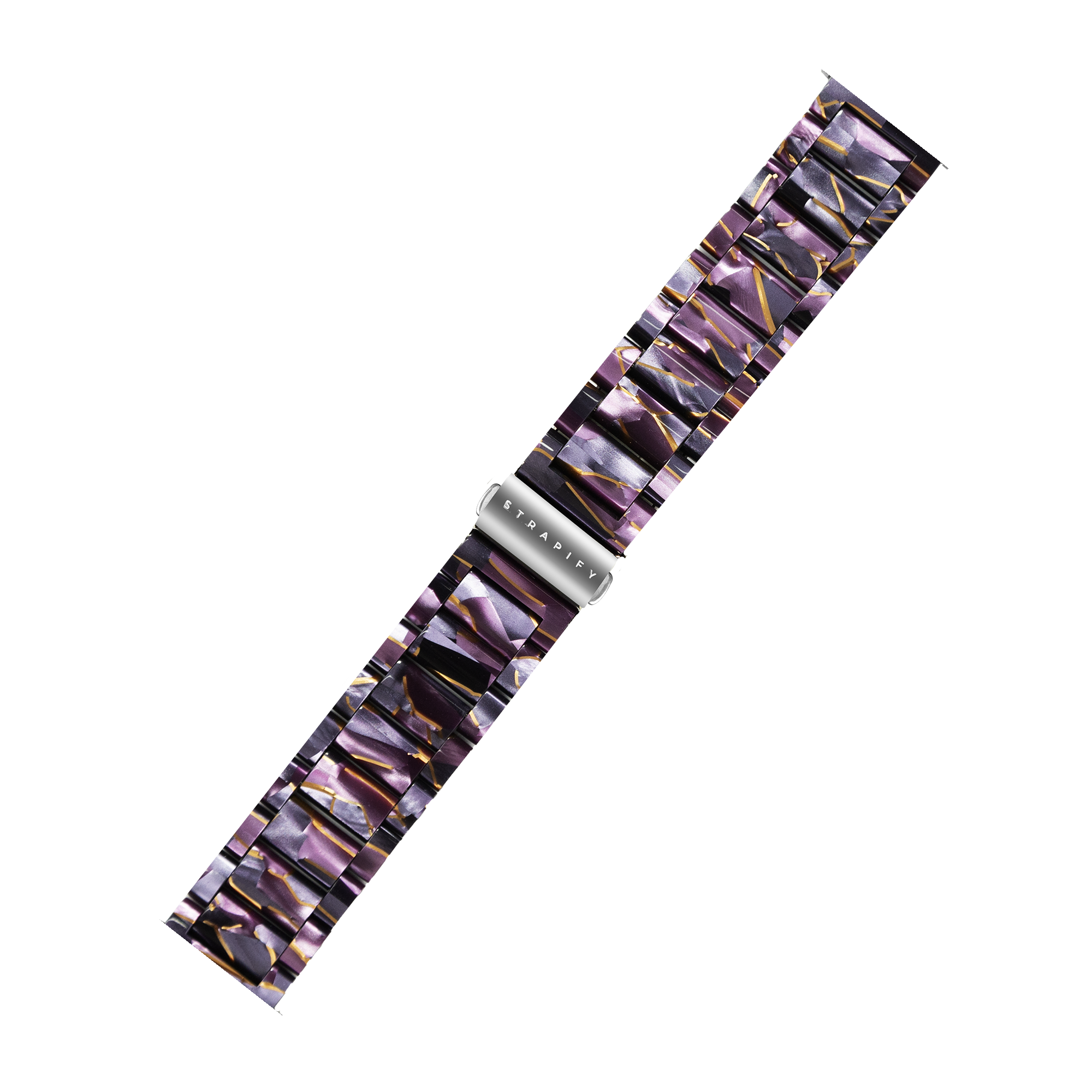Eccentric purple acetate quick release watch band with stainless steel links