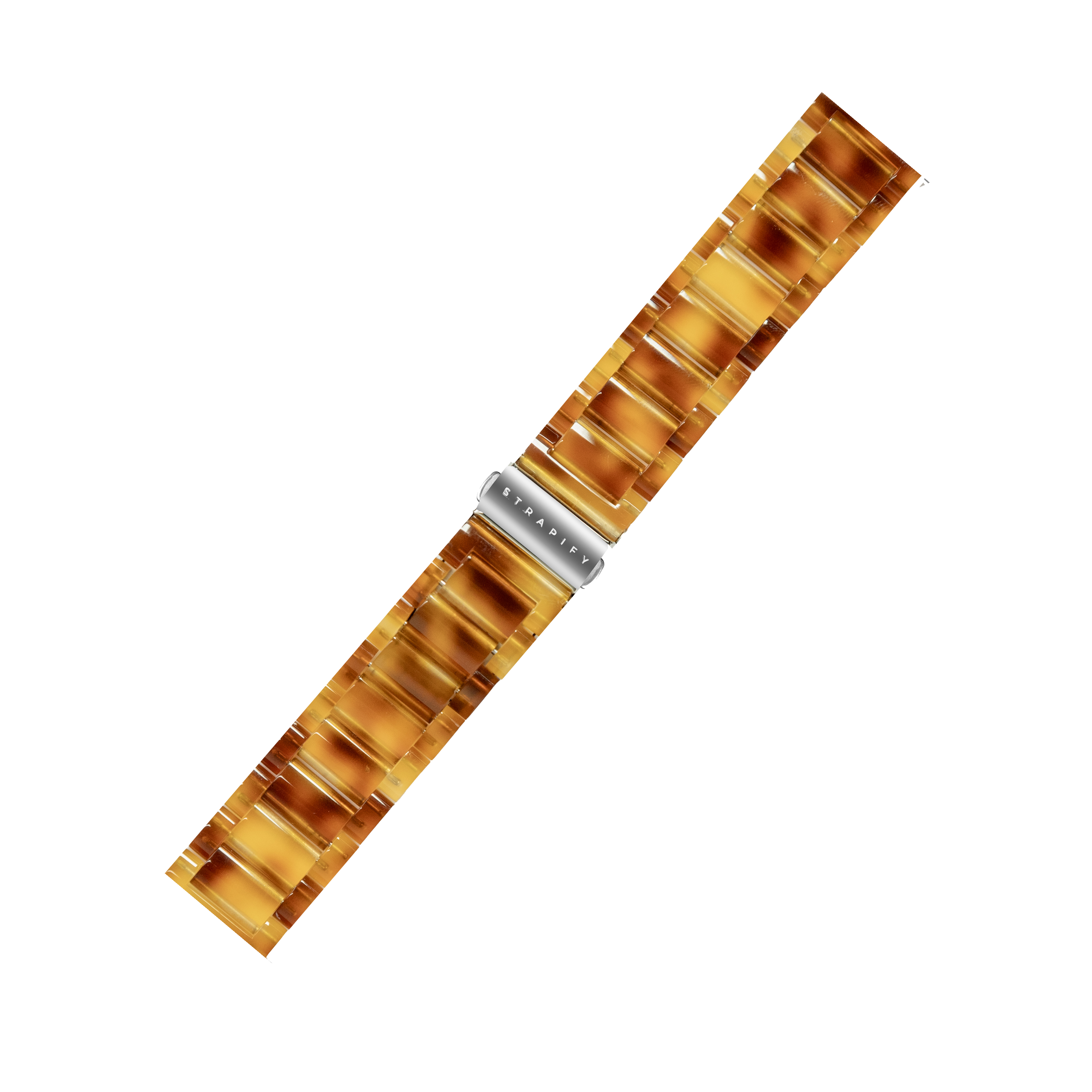 Tortoiseshell brown acetate quick release watch band with stainless steel links