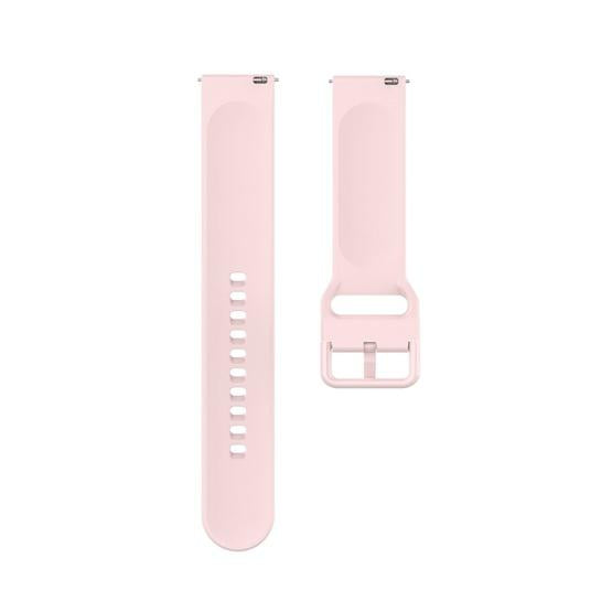 Pink silicone quick release watch band with adjustment holes and buckle closure for fitness trackers