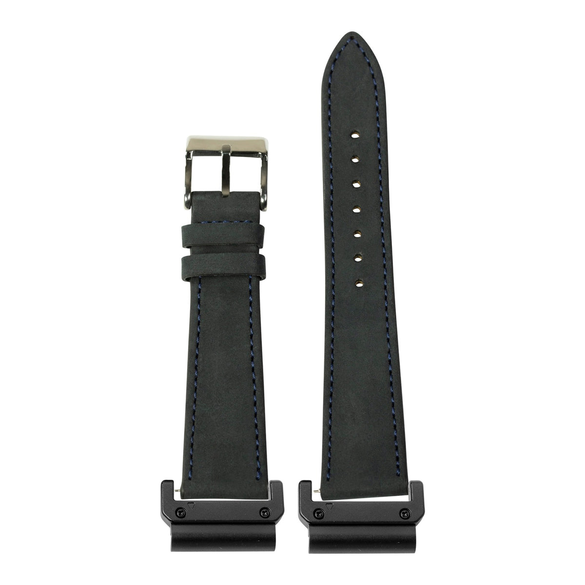 [QuickFit] Nubuck Leather - Black | Navy Blue Stitching with Slim Military adapters (Black)