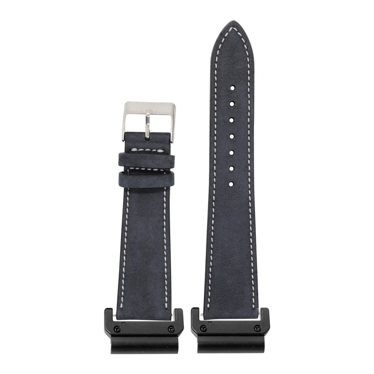 [QuickFit] Nubuck Leather - Black | White Stitching with Slim Military adapters (Black)
