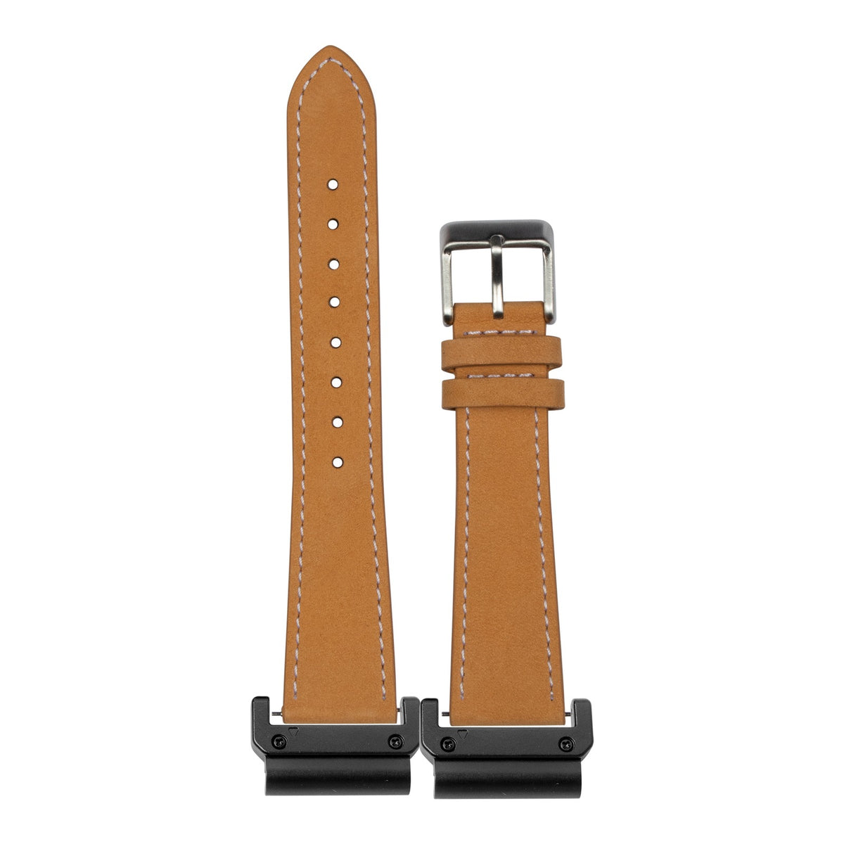 [QuickFit] Nubuck Leather - Brown | White Stitching with Slim Military adapters (Black)