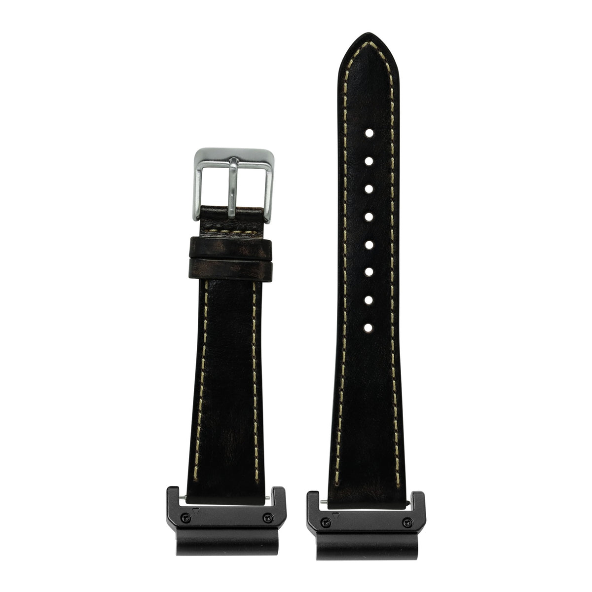 [QuickFit] Vintage Leather - Smoked Black | Contrast Stitching with Slim Military adapters (Black)
