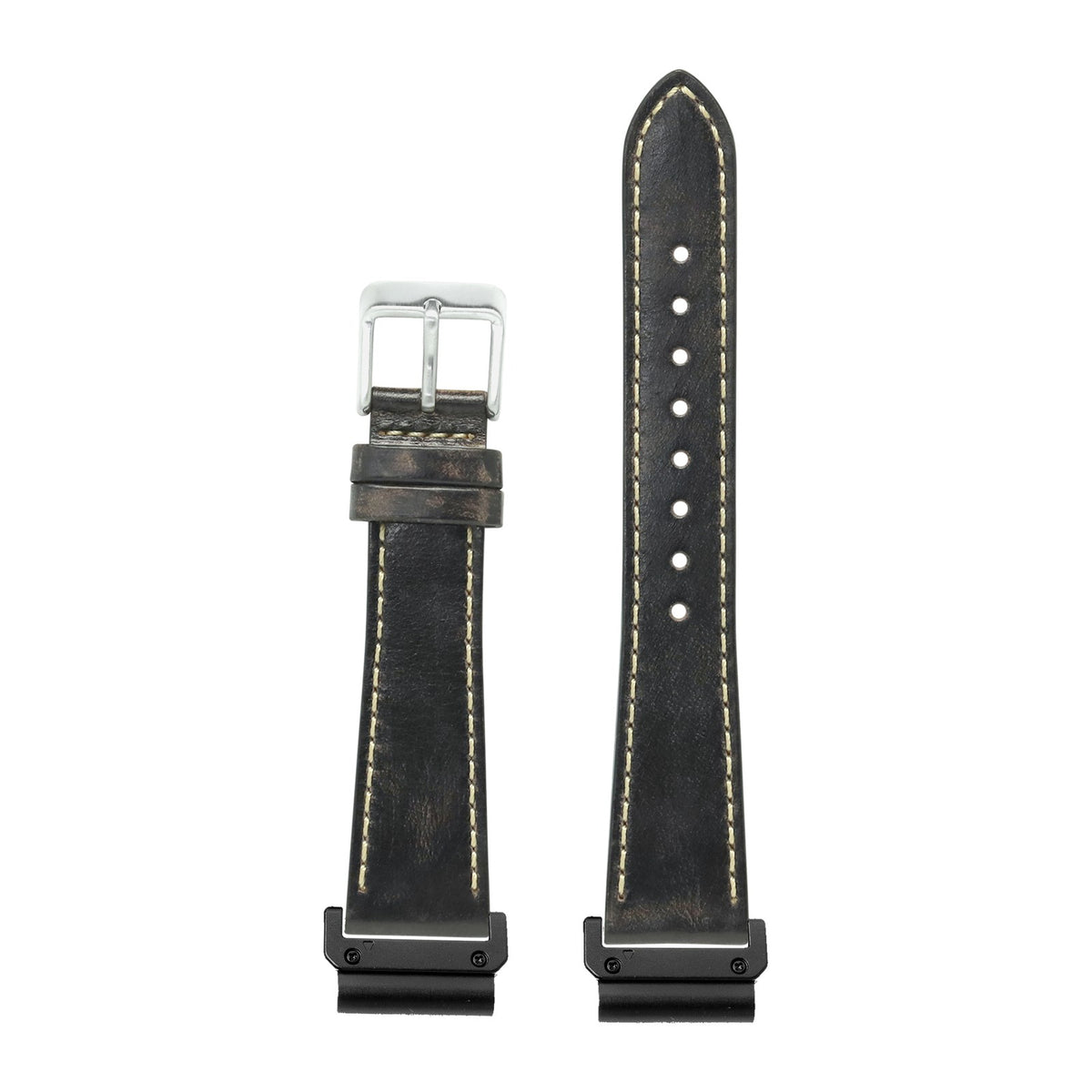 [QuickFit] Vintage Leather - Smoked Black | Contrast Stitching with Slim Military adapters (Black)
