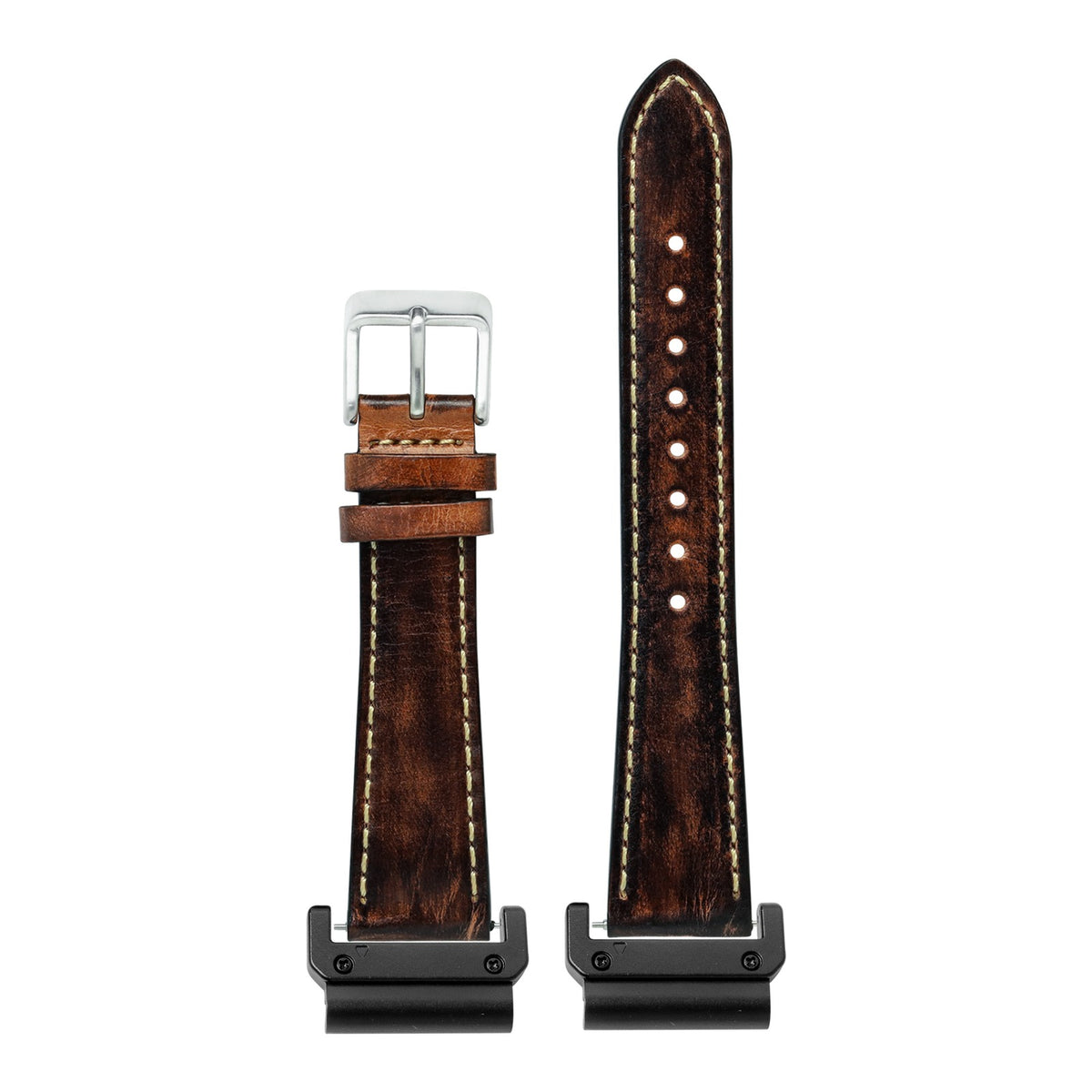 [QuickFit] Vintage Leather - Smoked Dark Brown | Contrast Stitching with Slim Military adapters (Black)