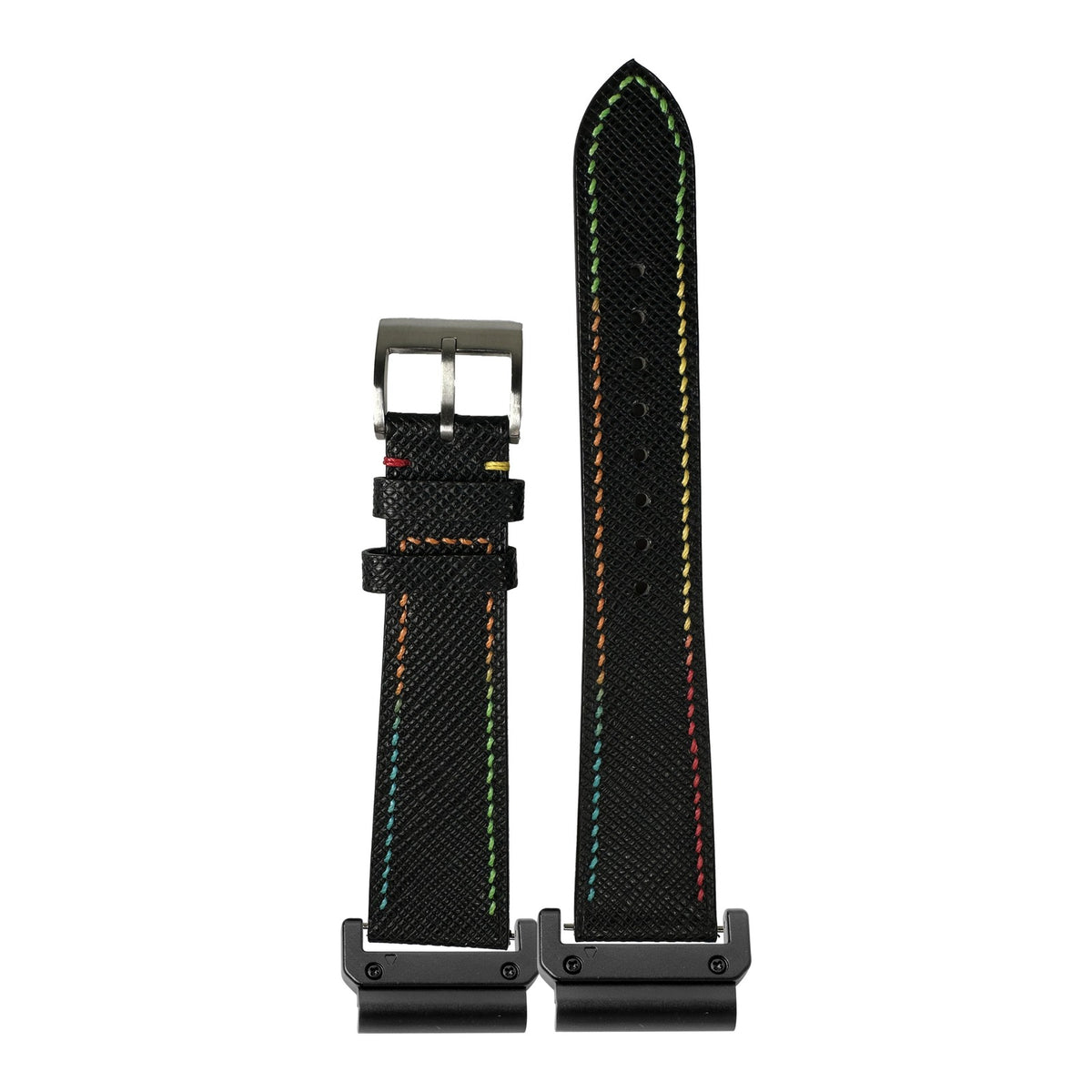 [QuickFit] Chevre Saffiano - Black | Rainbow Stitching with Slim Military adapters (Black)