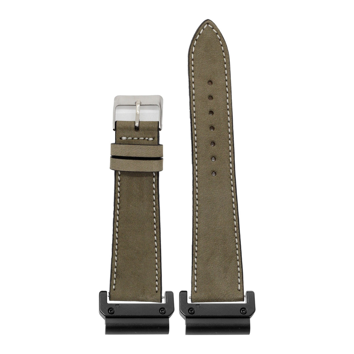 [QuickFit] Nubuck Leather - Olive Green | White Stitching with Slim Military adapters (Black)