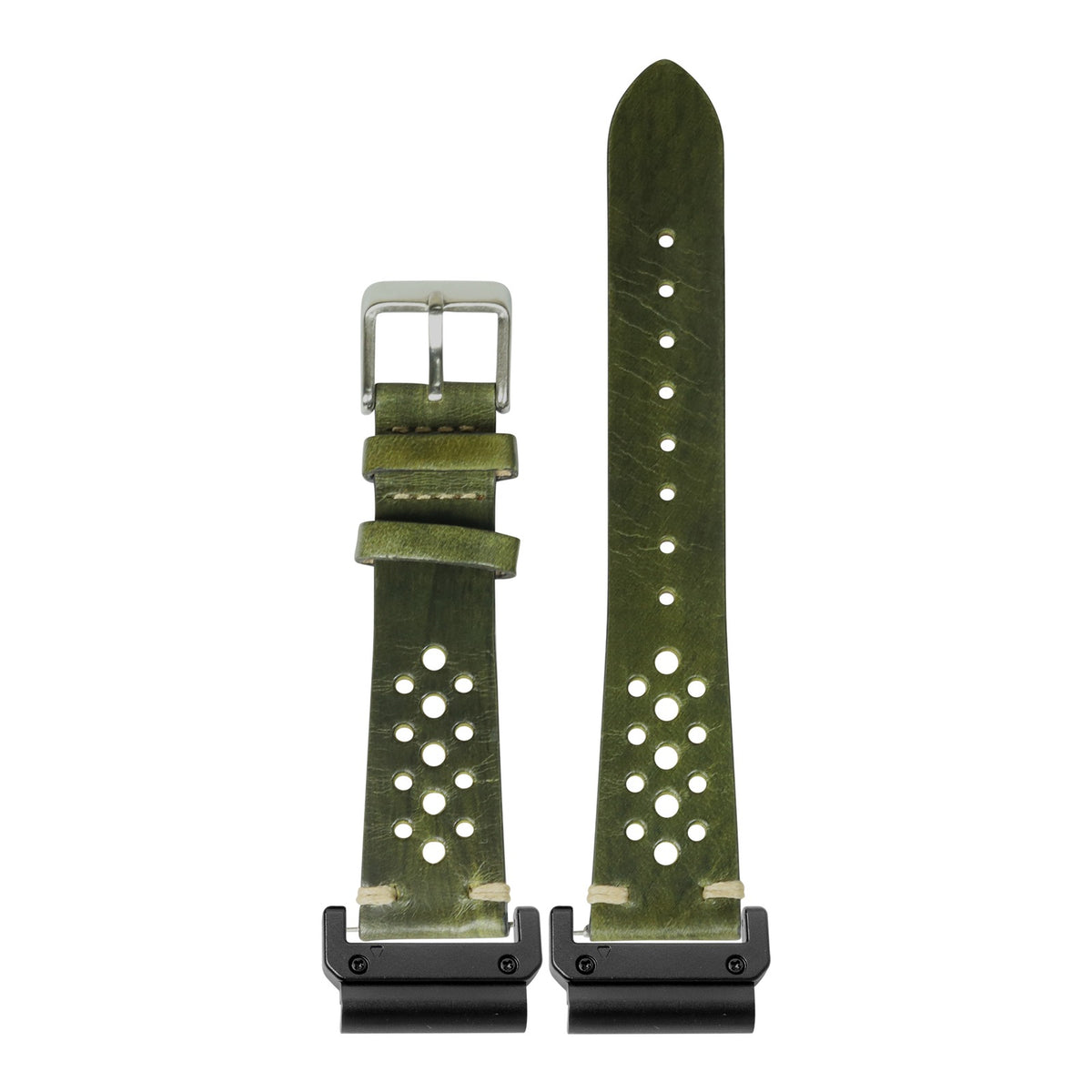 [QuickFit] Vintage Rally Leather - Burnished Amazon Green with Slim Military adapters (Black)