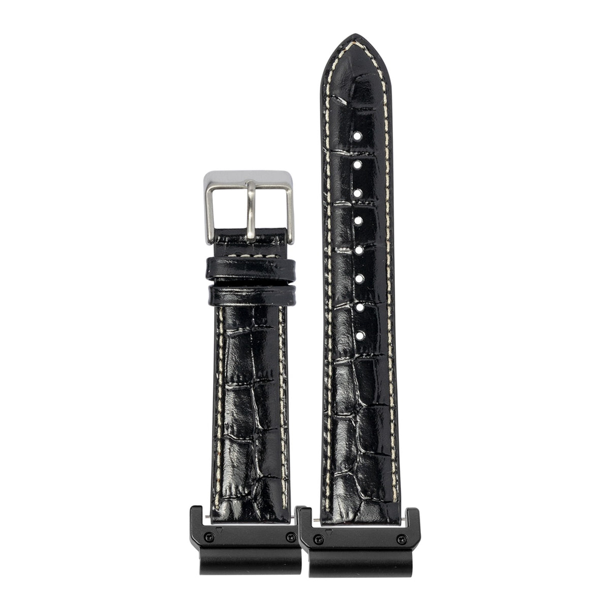 [QuickFit] Alligator Leather - Black | White Stitching with Slim Military adapters (Black)