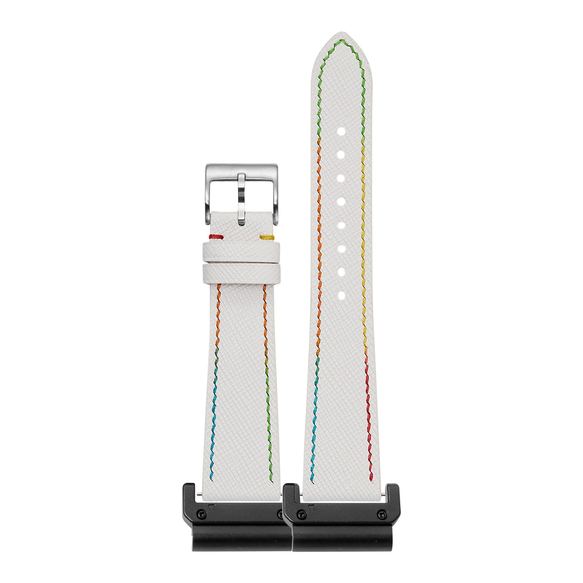 [QuickFit] Chevre Saffiano - White | Rainbow Stitching with Slim Military adapters (Black)
