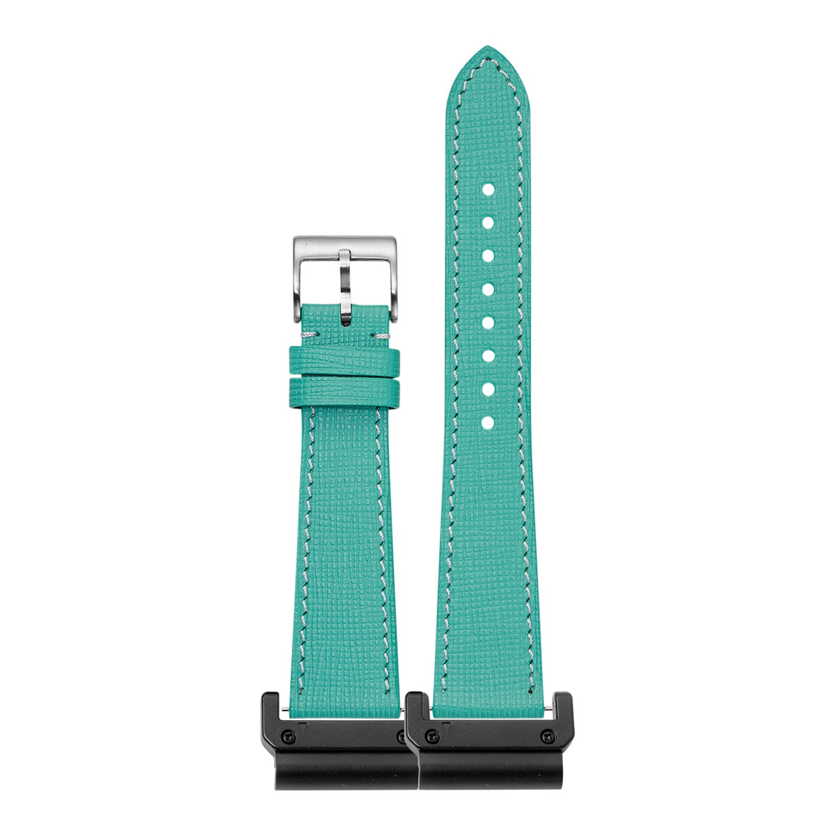 [QuickFit] Chevre Saffiano Leather - Tiffany Blue with White Stitching with Slim Military adapters (Black)