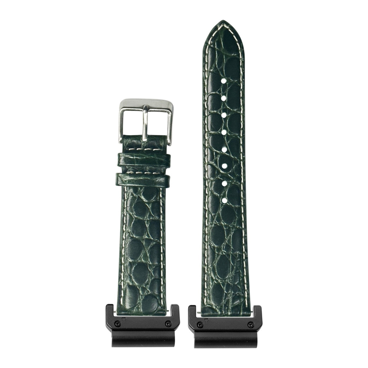 [QuickFit] Alligator Leather - Dark Green | White Stitching with Slim Military adapters (Black)