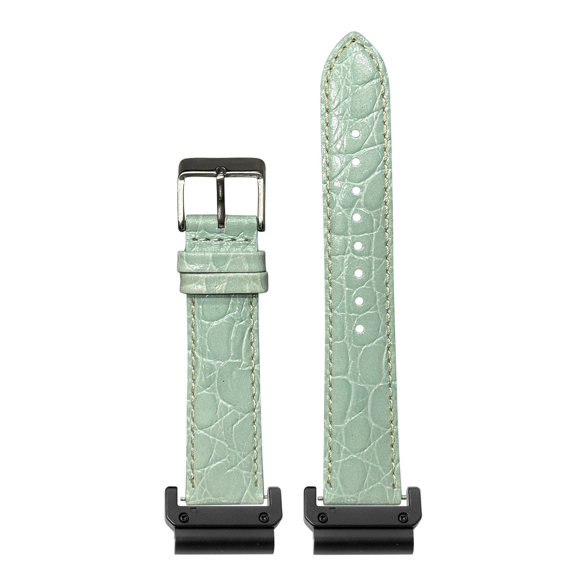 [QuickFit] Alligator Leather - Light Tiffany Blue | White Stitching with Slim Military adapters (Black)