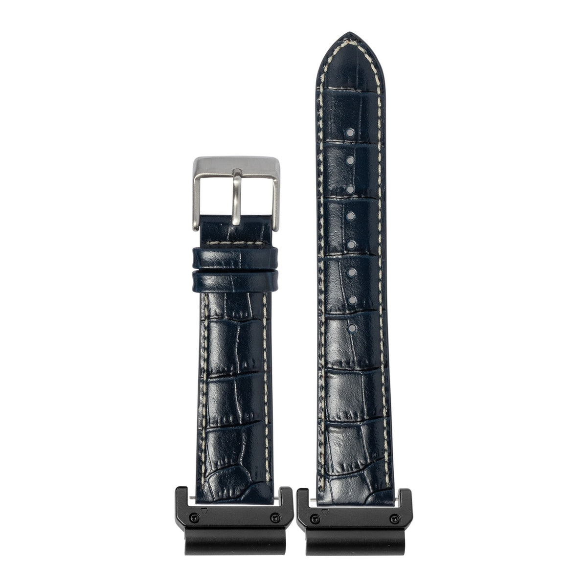 [QuickFit] Alligator Leather - Navy Blue | White Stitching with Slim Military adapters (Black)