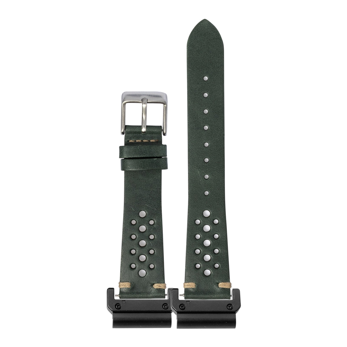 [QuickFit] Vintage Rally Leather - Forest Green with Slim Military adapters (Black)