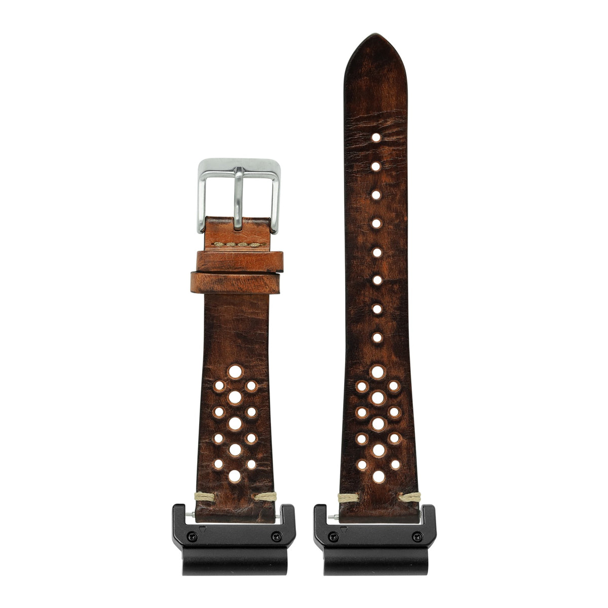 [QuickFit] Vintage Rally Leather - Smoked Brown with Slim Military adapters (Black)