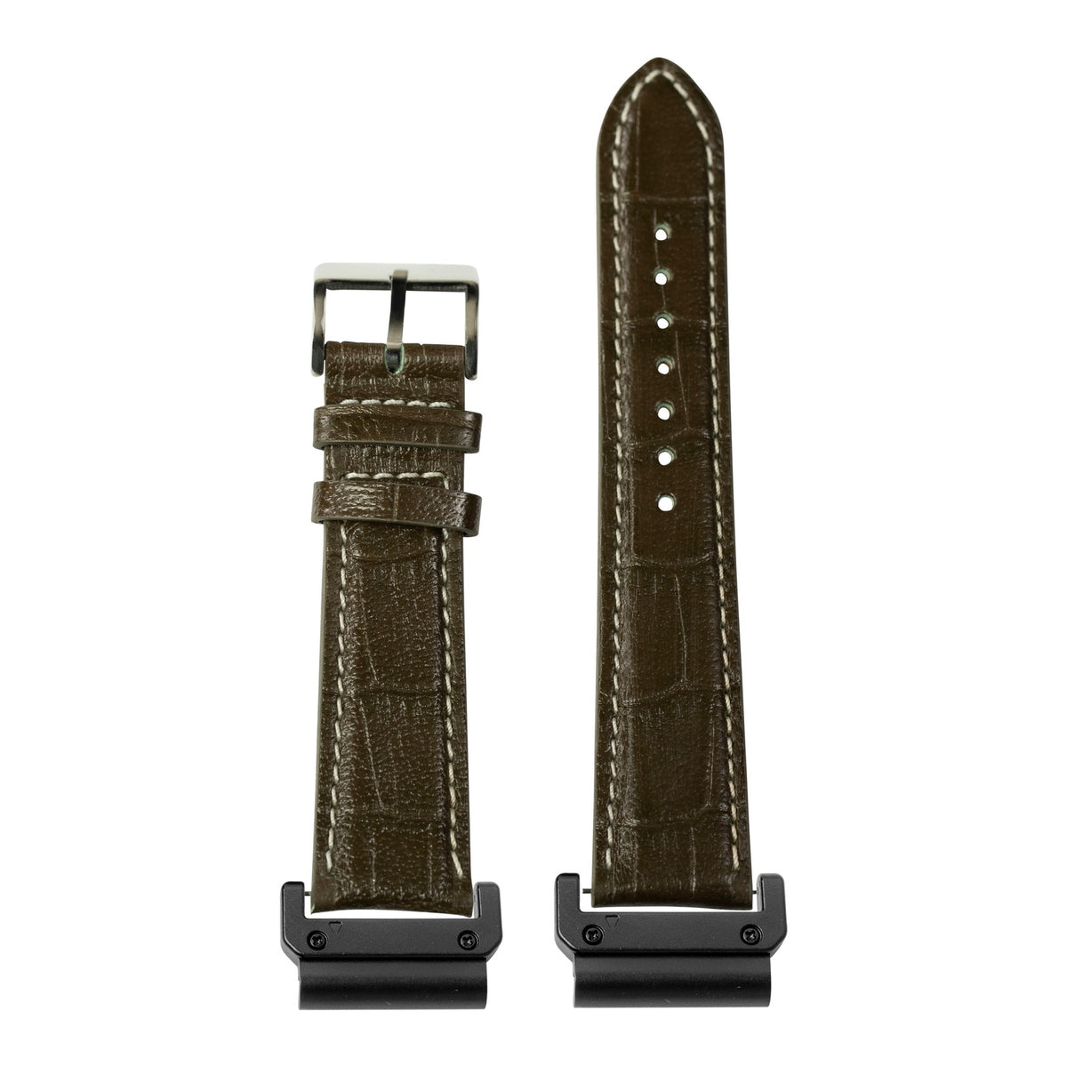 [QuickFit] Alligator Leather - Olive Green | Contrast Stitching with Slim Military adapters (Black)
