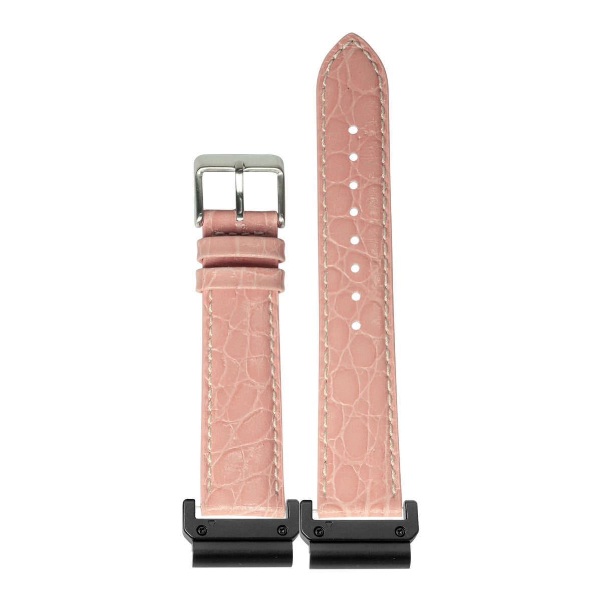 [QuickFit] Alligator Leather - Pink with White Stitching with Slim Military adapters (Black)