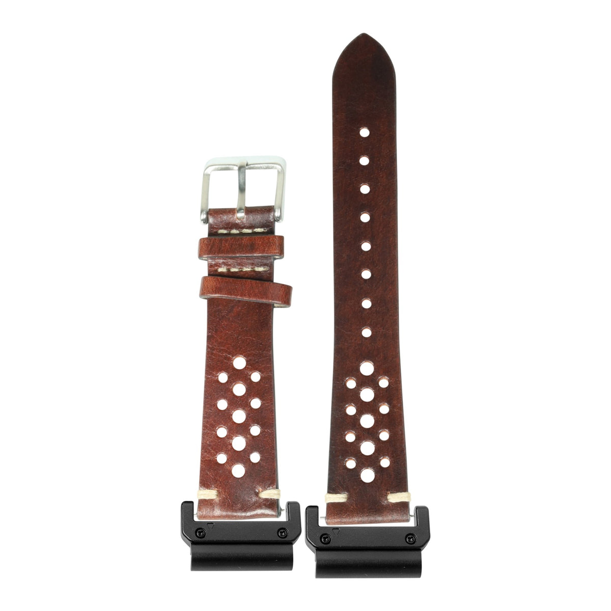 [QuickFit] Vintage Rally Leather - Smoked Dark Brown with Slim Military adapters (Black)