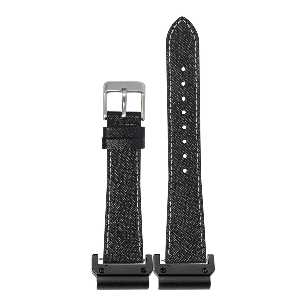 [QuickFit] Saffiano Leather - Black with White Stitching with Slim Military adapters (Black)