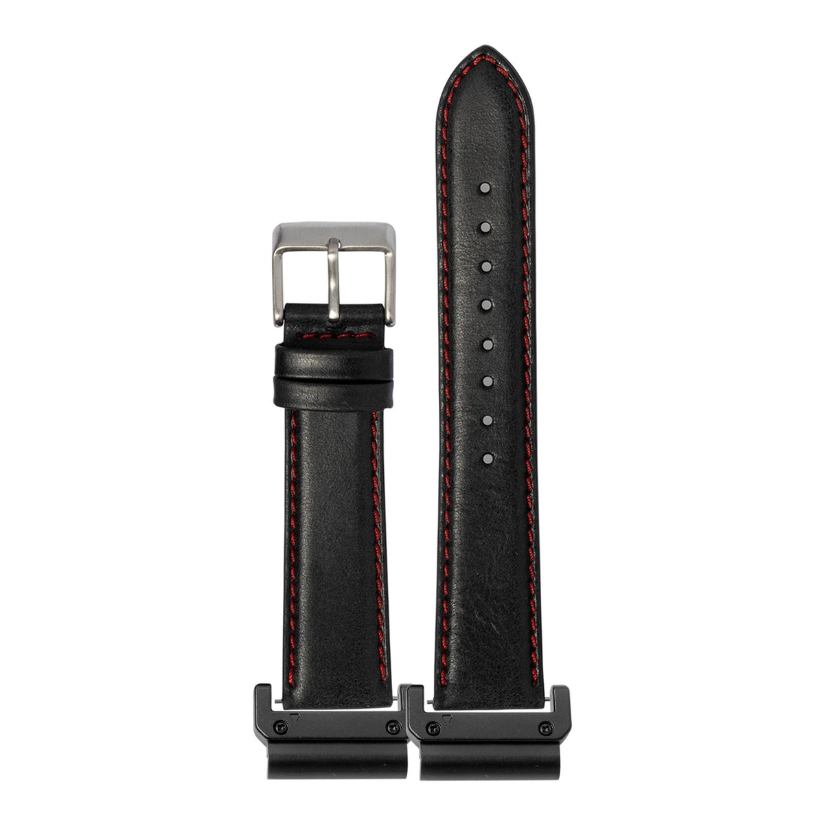 [QuickFit] Padded Leather - Black | Red Stitching with Slim Military adapters (Black)