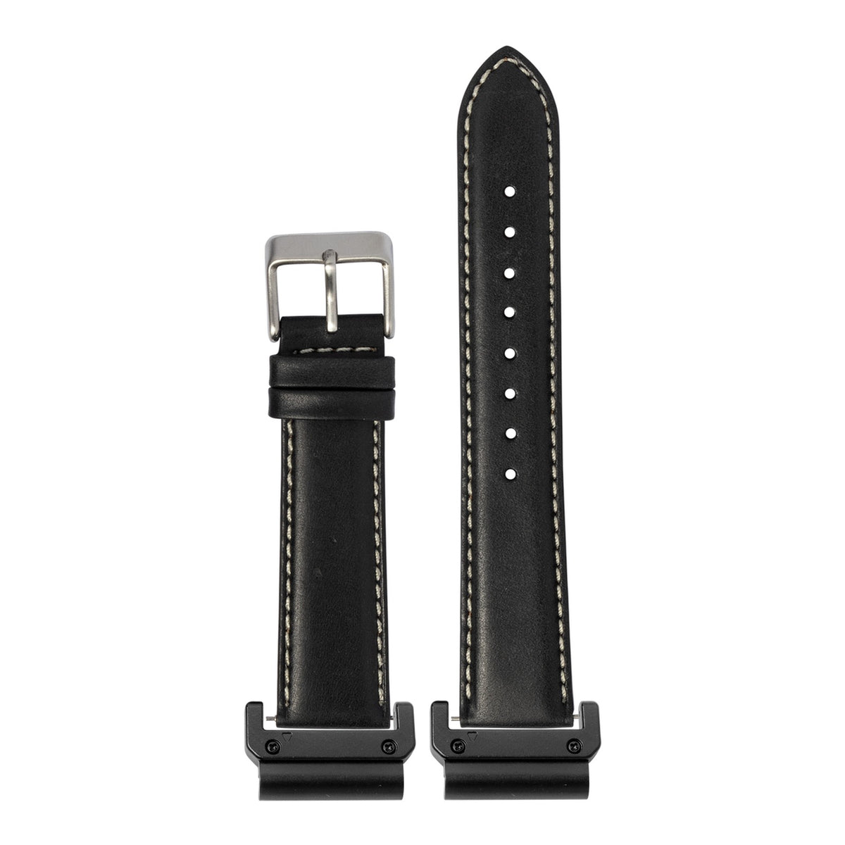 [QuickFit] Padded Leather - Black | White Stitching with Slim Military adapters (Black)